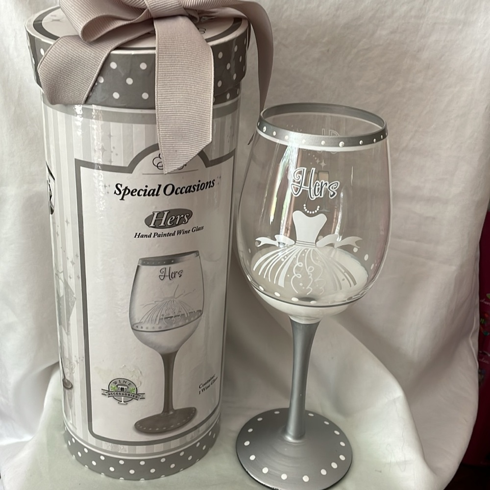 'Hers' Hand Painted Wine Glass - Gray